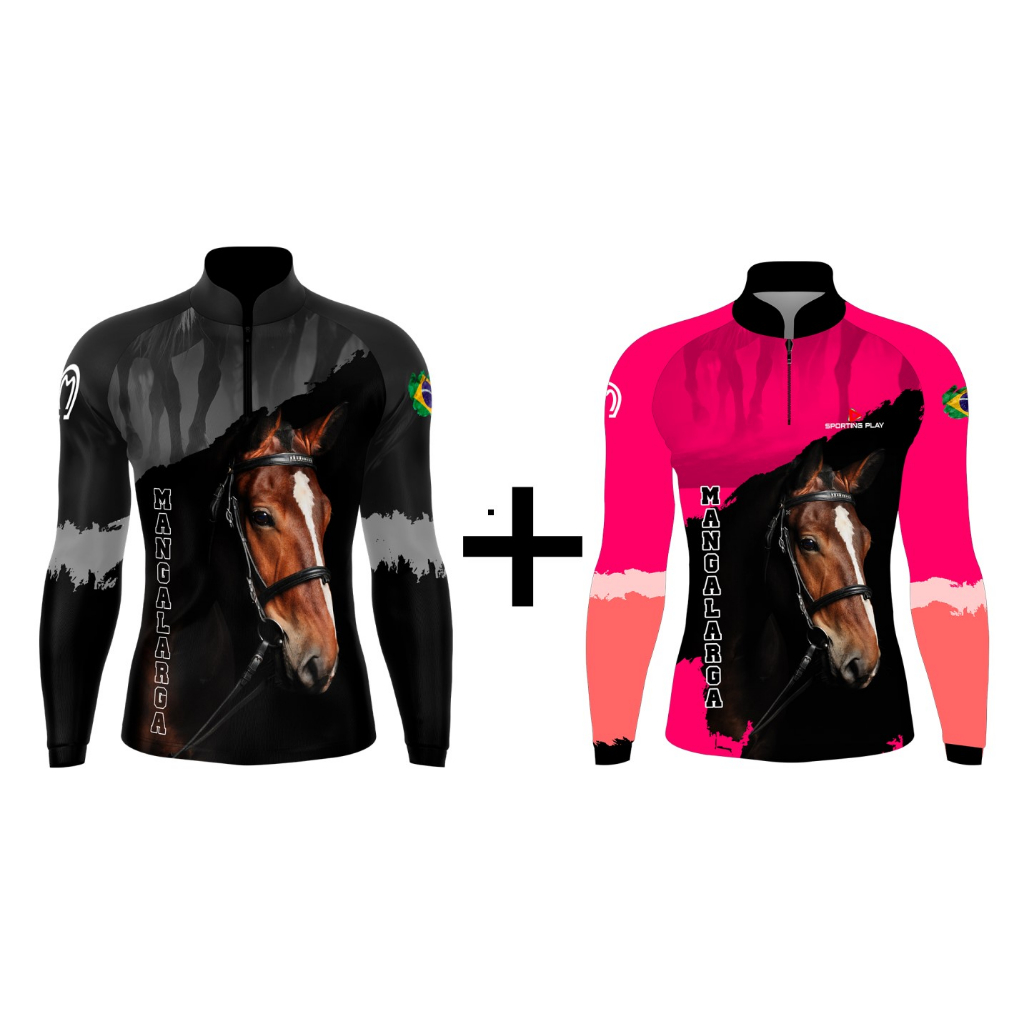 KIT CAMISA MANGA LARGA PRETA E ROSA COM PROTEÇÃO SOLAR UV50 KIT CASAL AGRO AGROPECUARIA
