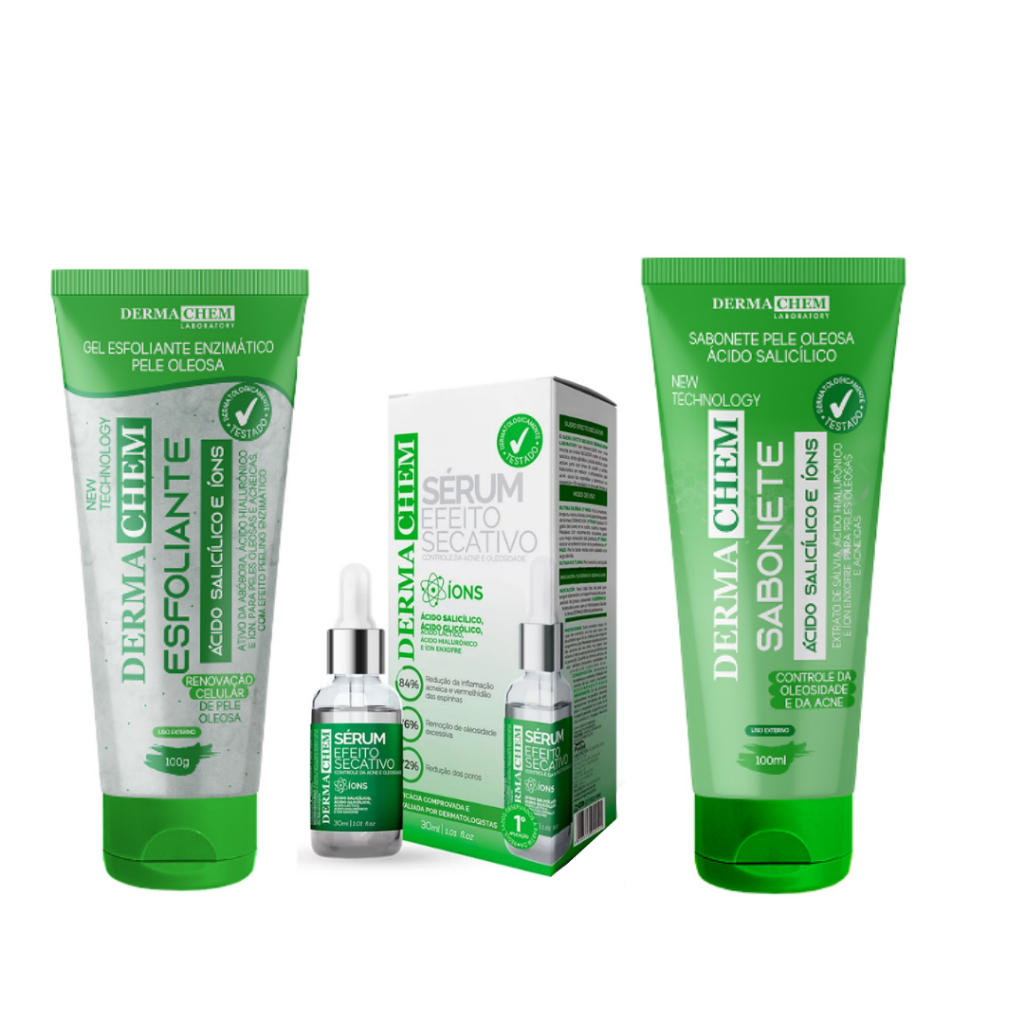 DermaChem Ácido Salicílico e Íons - Controle da Acne e Oleosidade - Sabonete/Esfoliante e Sérum em Oferta na Shopee