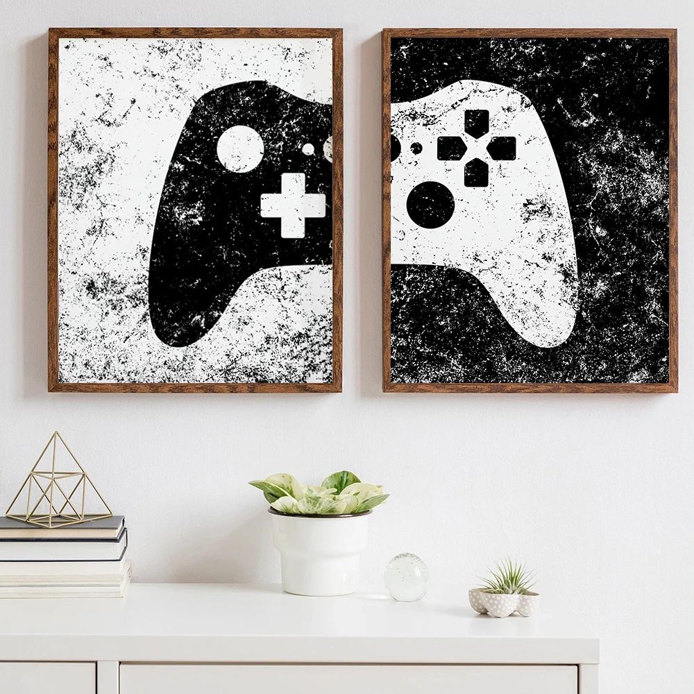 Aquarela gamepad preto e branco pintura em tela menino jogo  da parede arte imagem do gamer crianças decoração do quarto