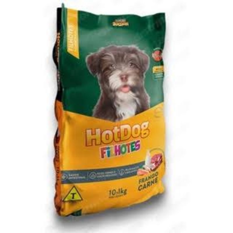 Hot dog Filhote, 10kg, frango carne e leite, cachorro de todas as raças, sem corantes.