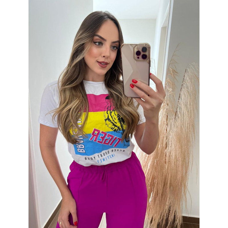 Blusa Feminina T Shirt Tee Camisa Blusinha Blusas Camiseta Estampada Manga 100% Algodão Malha Premium