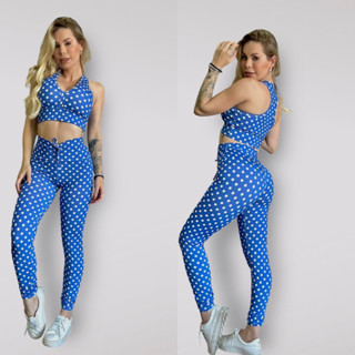 Conjunto Calça Com Corda e Top Conjunto Poá Bolinhas Academia Ginástica Exercício Moda Feminina Fitness