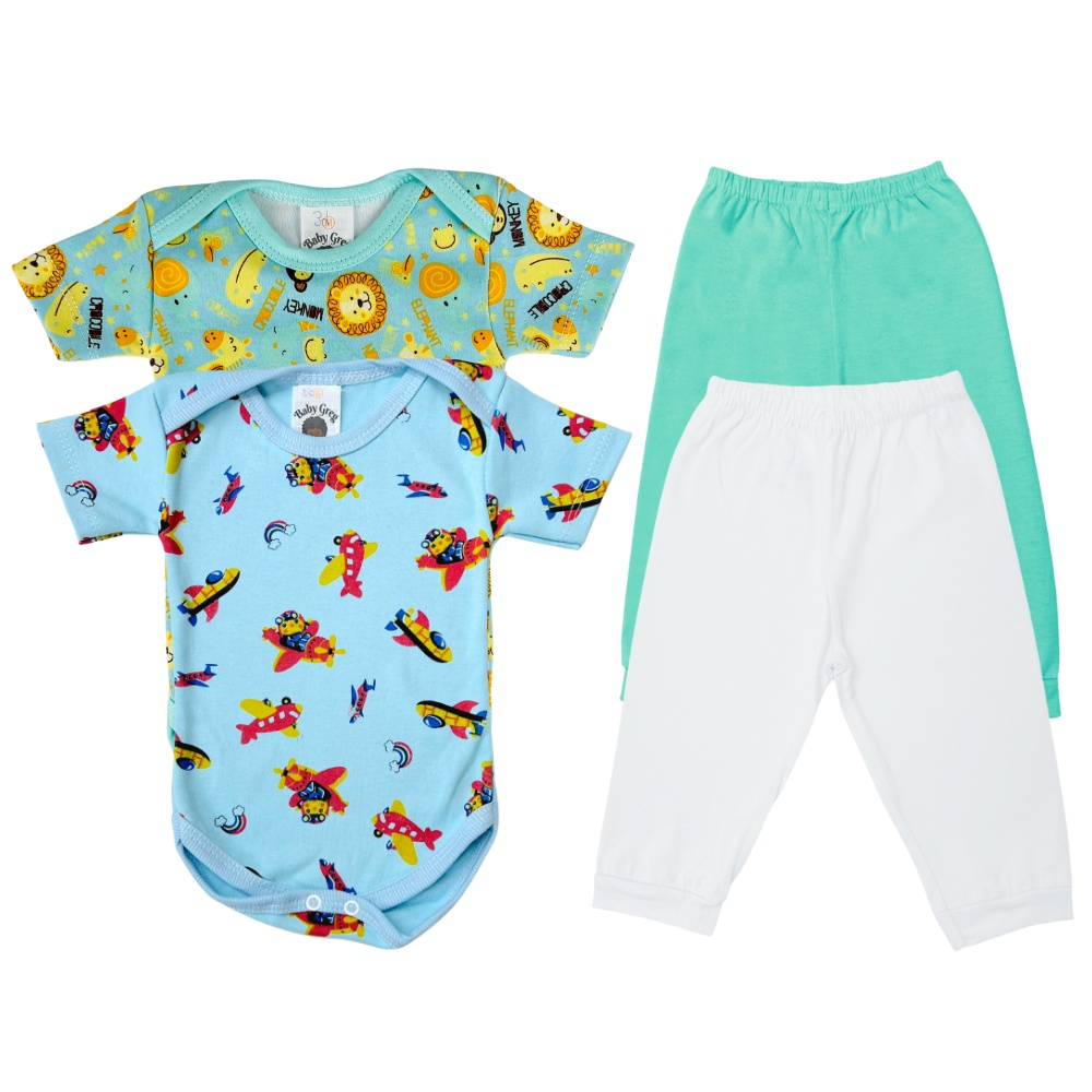 Kit bebe 4 peças -  Body bebe Malha Fio 30 Macio e Calça Mijão