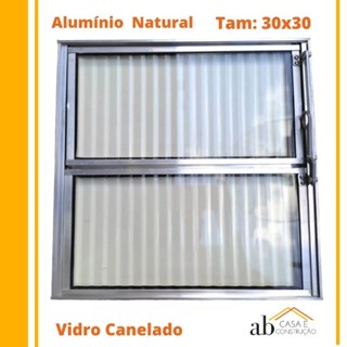 Janela Vitro Alumínio  Natural 30x30 Basculante Vidro Canelado