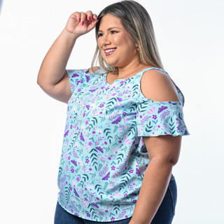 Blusa Ciganinha Plus Size Regata Alça Larga Estampada Crepinho