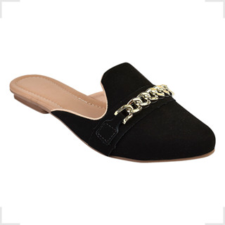 Sapatilha Feminina Mule Sapato Rasteira Corrente Preto Nobuck
