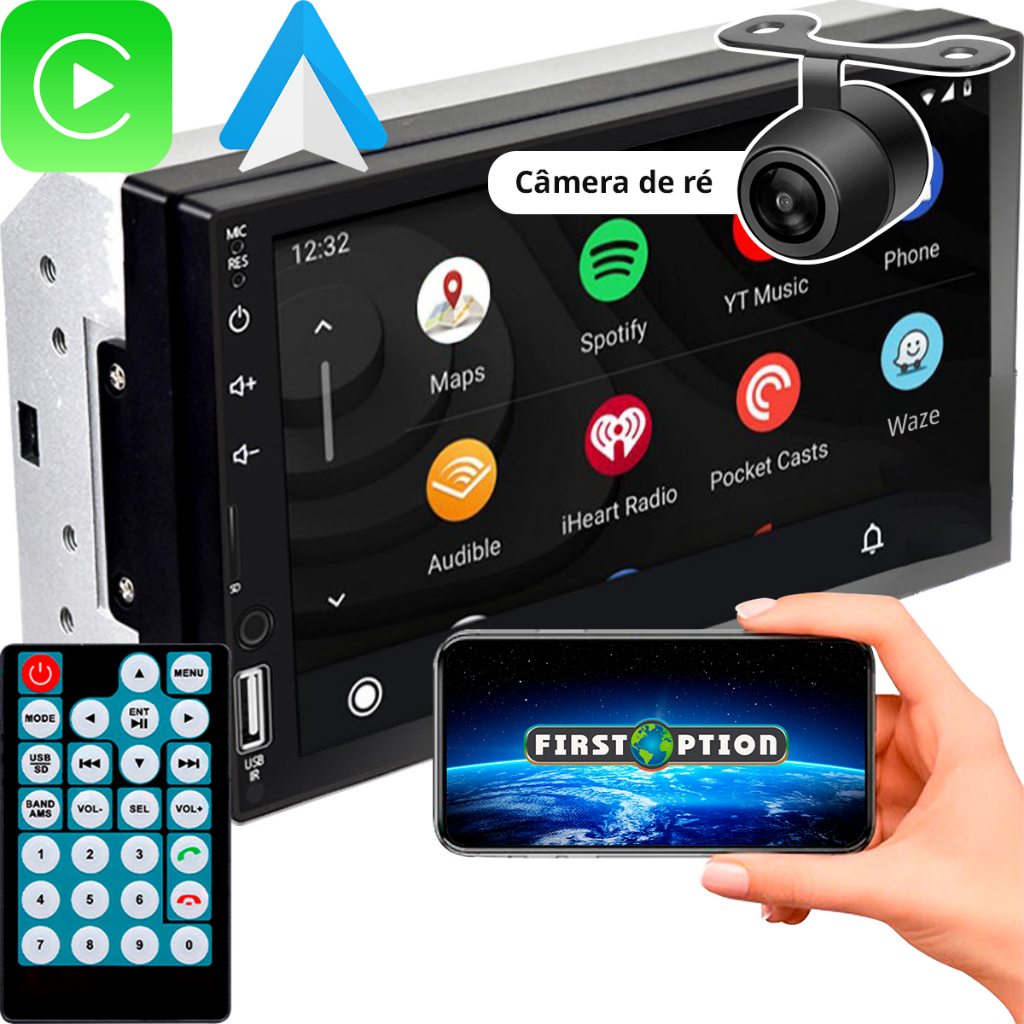 Central Multimídia Câmera de Ré Android Auto Apple Carplay Touch Bluetooth USB Sd