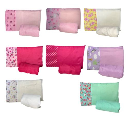 KIT 5 LENÇOL DE BERÇO COM ELÁSTICO E 5 FRONHAS COM BARRADO ESTAMPADO MENINA