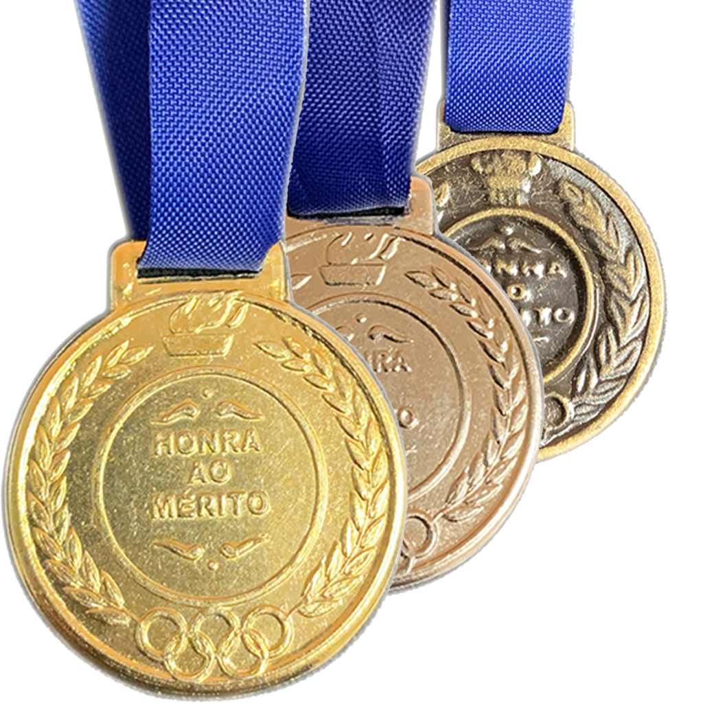 Kit 5 Medalhas Honra Ao Mérito 2,9cm ( Ouro - Prata - Bronze ) - Metal - Acompanha FITA