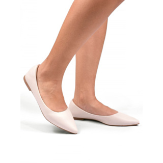 Sapatilha Feminina Bico Fino Básica Off White Confortável Dia a Dia Casual Jaqueline Costa Calçados em Oferta na Shopee