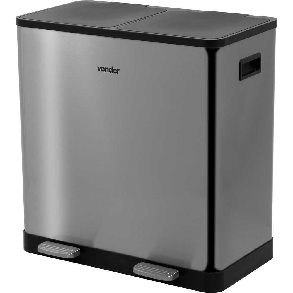 Lixeira retangular dupla, 30 litros, inox, cinza, VONDER