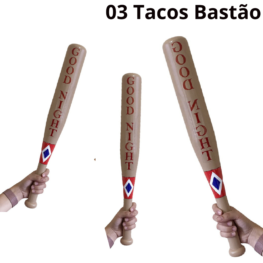 KIT 03 Tacos Acessório Taco Arlequina Fantasia Baseball Alerquina Festa Carnaval Good Nigth Bastão Brinquedo Halloween