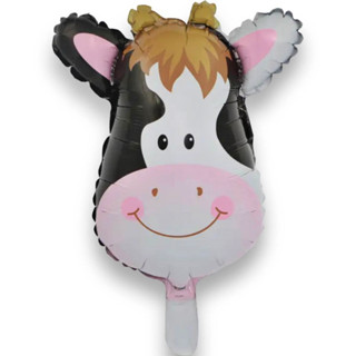 10 Balão Metalizado Animal Fazendinha Cabeça Vaca 32*24cm Centro de Mesa