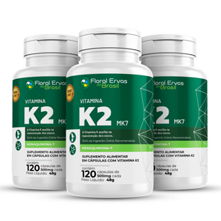 KIT 3 Suplementos Vitamina K2 MK7 500mg Premium 120 Cápsulas Menaquinona 7 - Floral Ervas do Brasil