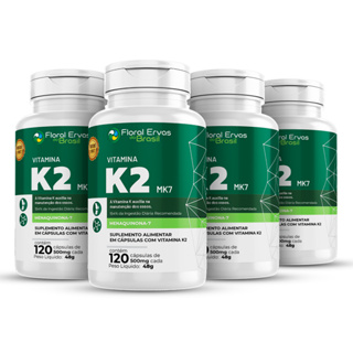 KIT 4 Suplementos Vitamina K2 MK7 500mg Premium 120 Cápsulas Menaquinona 7 - Floral Ervas do Brasil