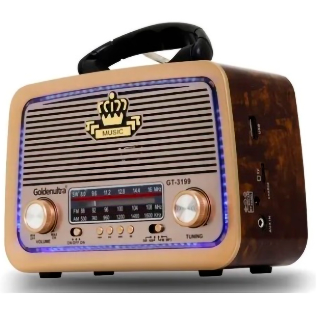 Rádio Portátil Caixa De Som Design Madeira Retrô Multimídia 6W AM FM GT-3199