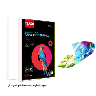 Papel Fotográfico Dupla face Foto 180g A4 Glossy Brilhante Resistente a Água 20 Folhas JOJO