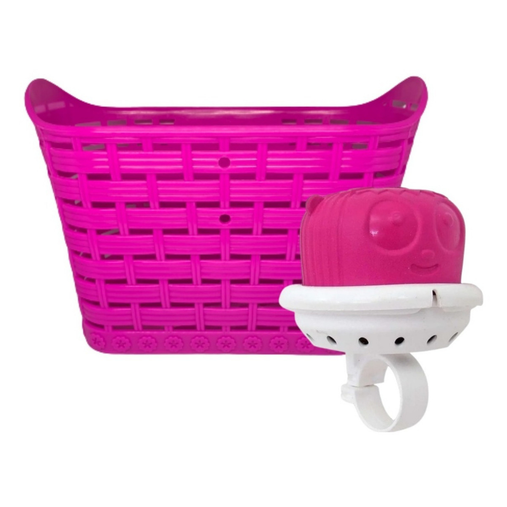 Cesta Cestinha Rosa Bike Aro 16 + Buzina Infantil Fon-fon
