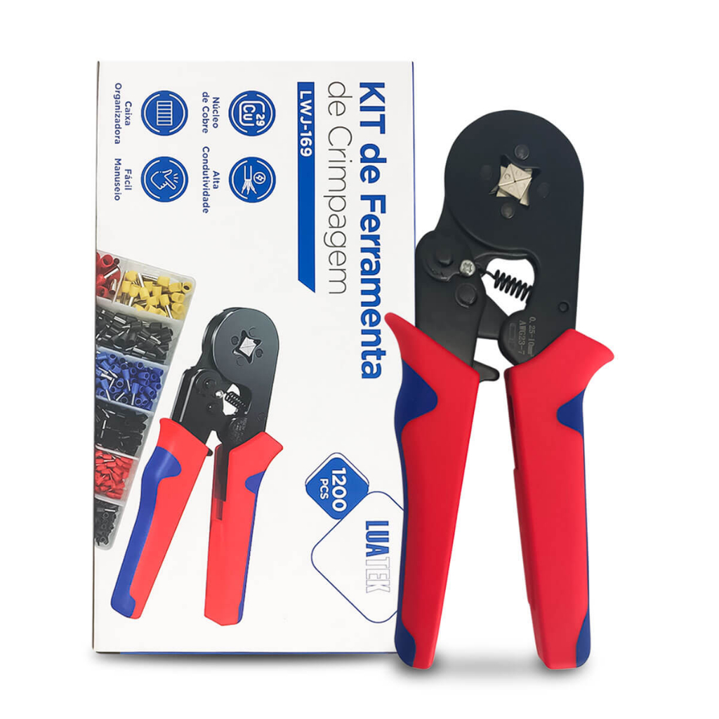 Kit Alicate Crimpar Prensa e Terminais Ilhos 1200 Marca Luatek Modelo LWJ-169