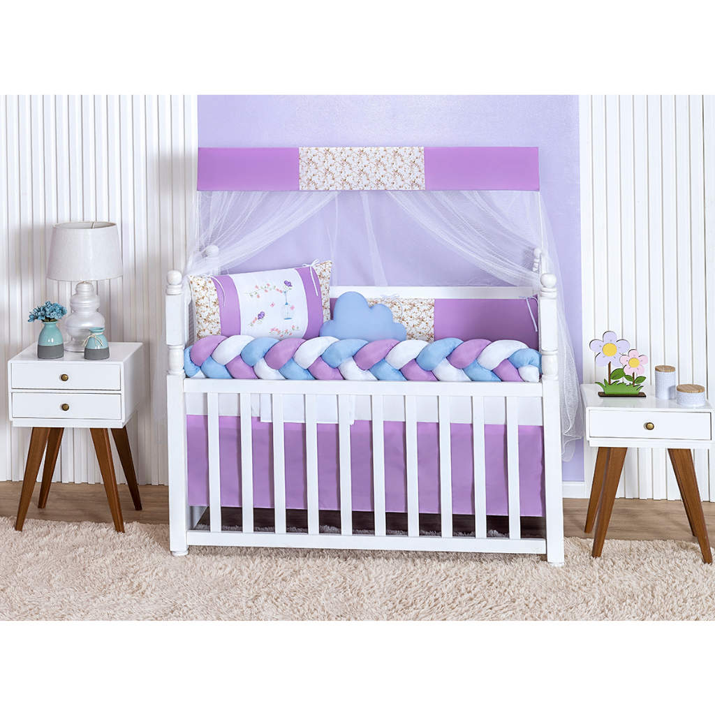 Kit Protetor De Berço Americano - Modelos Completo - Menina Estampado Slim