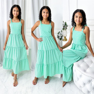 Vestido Infatil e Juvenil Regata Longo  Xadrez Moda Blguerinha