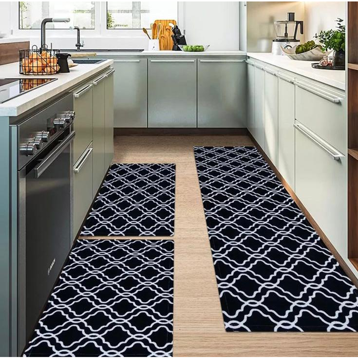 Tapete De Cozinha Antiderrapante Mosaico Jogo De 3 Peças