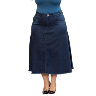 Saia Jeans Plus Size Moda Evangélica Com Elastano 46 Ao 60