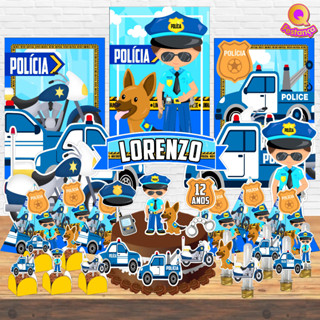 Kit Festa Pronta Polícia Infantil 78 itens -Topo de Bolo Personalizado, Decoração de Festa de Aniversário tema Polícia em Oferta na Shopee