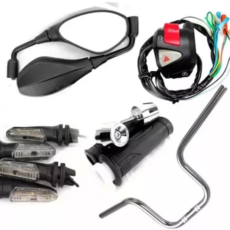 Retrovisor Guidão Cargo Peso Pcx Punho 4 Pisca Led + Manopla