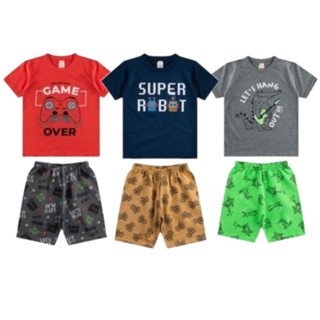 Conjunto Infantil Juvenil Menino Verão Estampado 1 a 16 Masculino