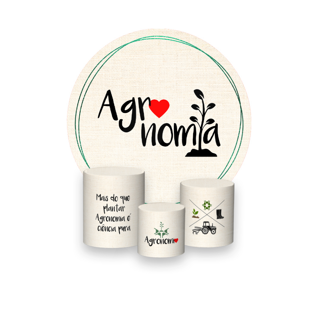 Painel De Festa Redondo + Trio De Capa Cilindro -  Profissão Agronomia Muda 017