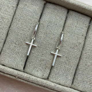 Brinco De Argola Com Cruz - Prata 925 Legitima