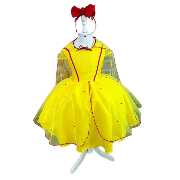 Vestido Infantil Festa Princesa Bela Bella Amarelo + Capa