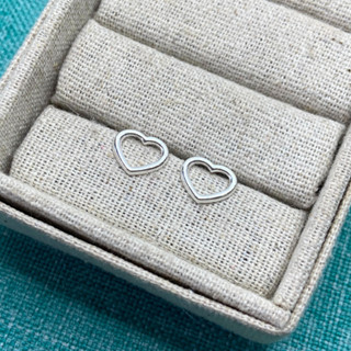 Brincos prata 925 coração liso vazado - prata legitima 8mm x 10mm