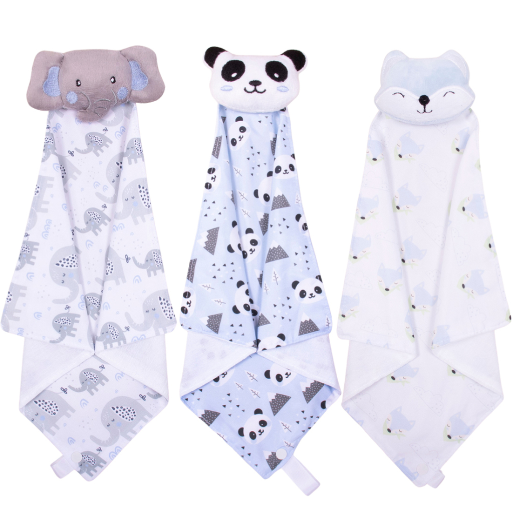 Detalhes do Kit 3 Naninhas com Prendedor de Chupeta para Bebê Menina e Menino