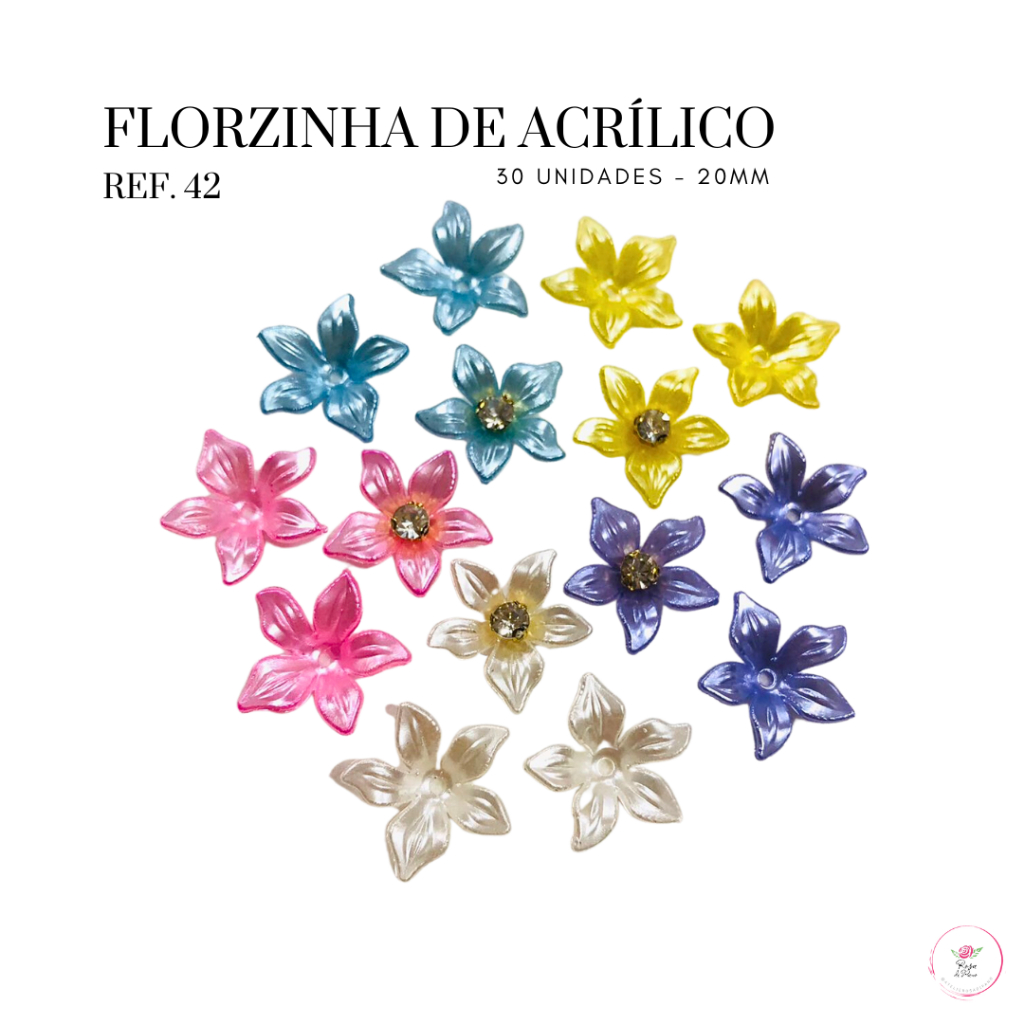 Florzinha de Acrílico 20mm, Ref.42 (30 a 90 Unidades) - Laços e Tiaras em Oferta na Shopee