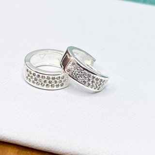 Brinco argola cravejada 12mm fileira tripla masculino e feminino Prata 925
