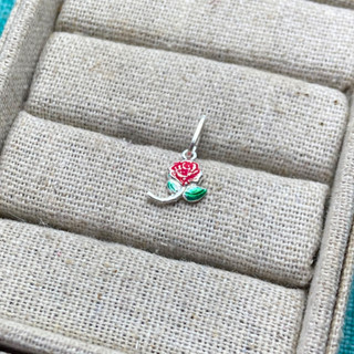 Pingente em prata 925 flor rosa vermelha 7mmx15mm