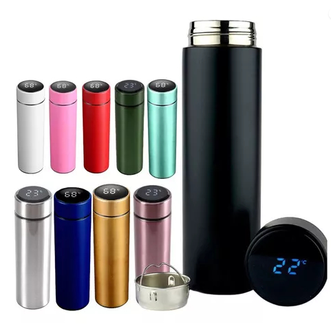 Garrafa térmica inteligente com display de temperatura digital LED 500ml cores variadas