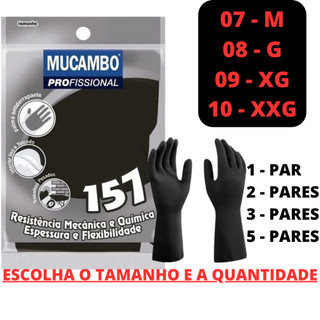 Luva Látex De Borracha Reforçada Preta Antiderrapante Mucambo Profissional Kit Com 1/2/3/5 Pares