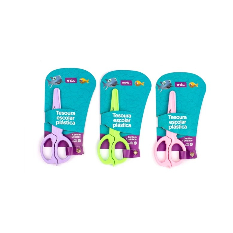 Tesoura Escolar Plástica 13cm Colorida (Lilás, Rosa e Verde) - Onda