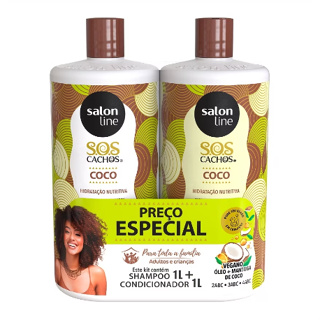Kit Shampoo + Condicionador SOS Cachos Coco Familia com Ativador Litrão Salon Line