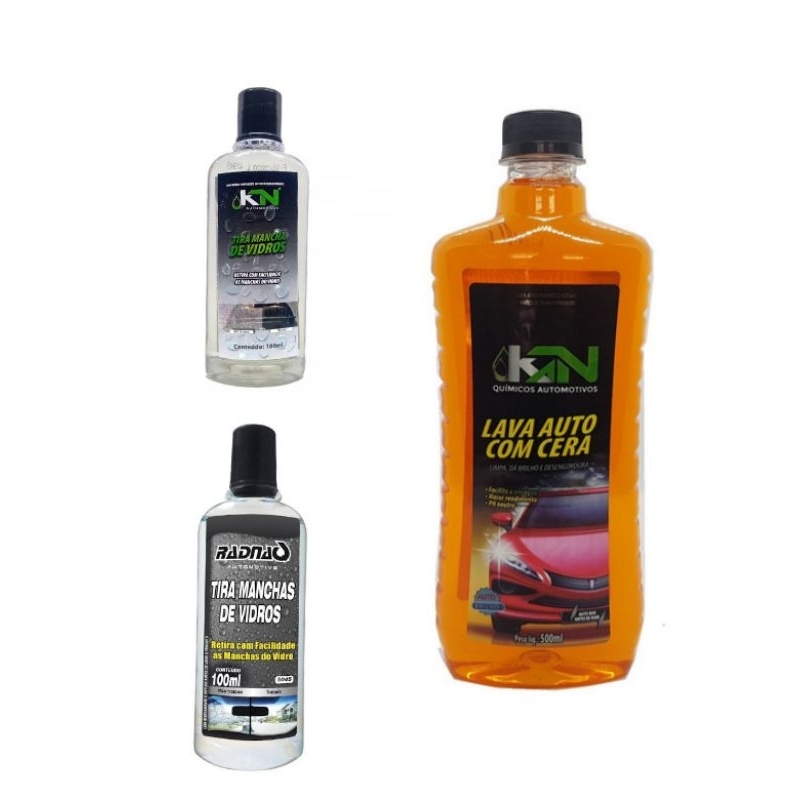 Kit Shampoo C/cera +tira manchas+cristalizador de vidros Kn