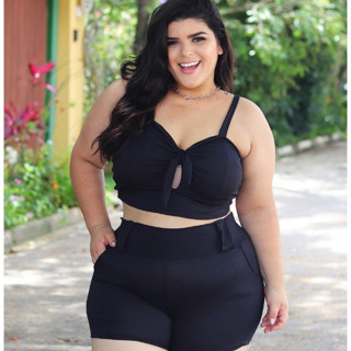 Conjunto de short com cropped - Plus Size da Drapa Plus COD 02 Tecido Bengaline