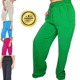 Calca Pantalona Feminina Tecido de Duna elastex na cintura Sem Fenda Tendência Moda Verão 2023