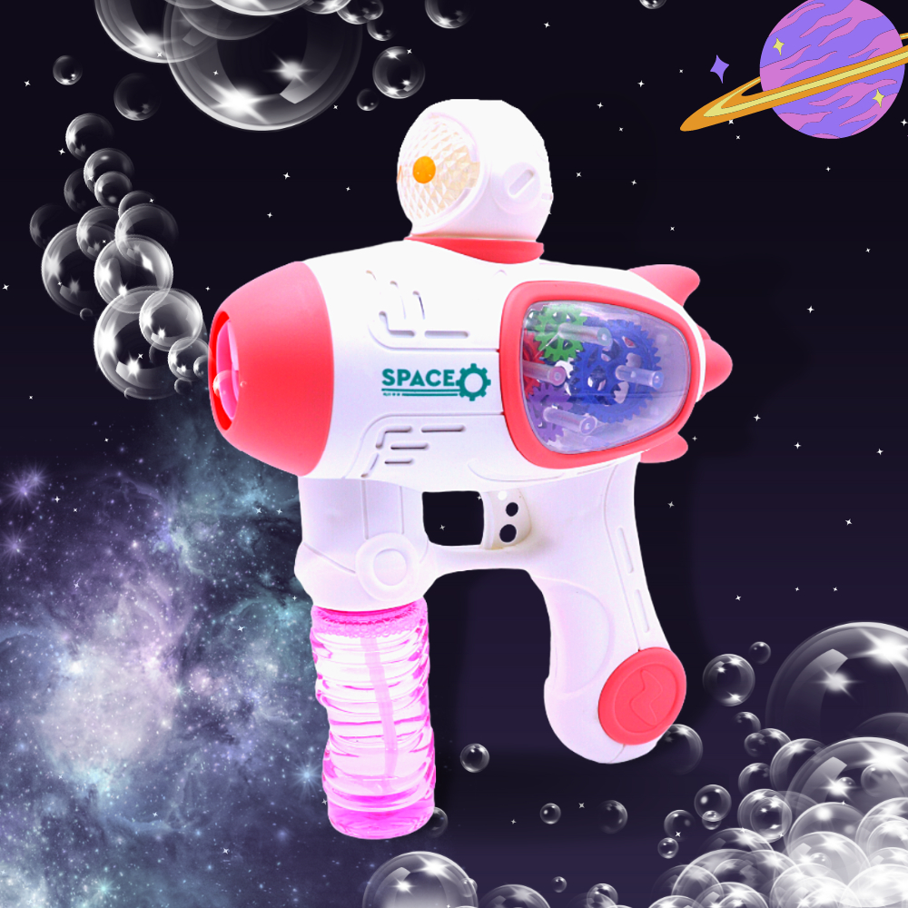 Pistola Led Máquina Astronauta Foguete Lança Bolhas De Sabão