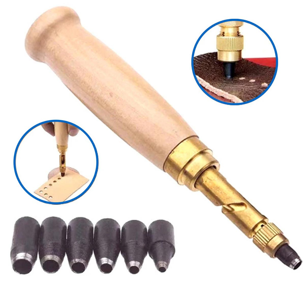 Vazador Rotativo Furador Manual Couro Tecido 6 Ponteiras