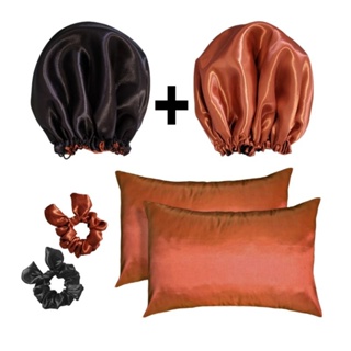 Kit 2 Toucas Cetim Duplo Com Regulador + 2 Fronhas + 2 Xuxas em Oferta na Shopee