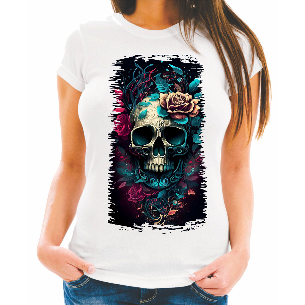 Camiseta Baby Look Raglan Feminina ou Camiseta Raglan Unissex Estampa Caveira Mexicana La Catrina 11