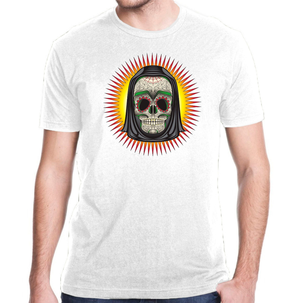 Camiseta Baby Look Raglan Feminina ou Camiseta Raglan Unissex Estampa Caveira Mexicana La Catrina 01